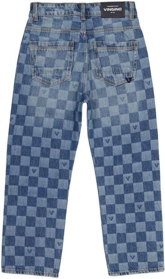 Vingino Cadore loose fit geruite jeans met check tinted mid blue Blauw Jongens Denim - Foto 2