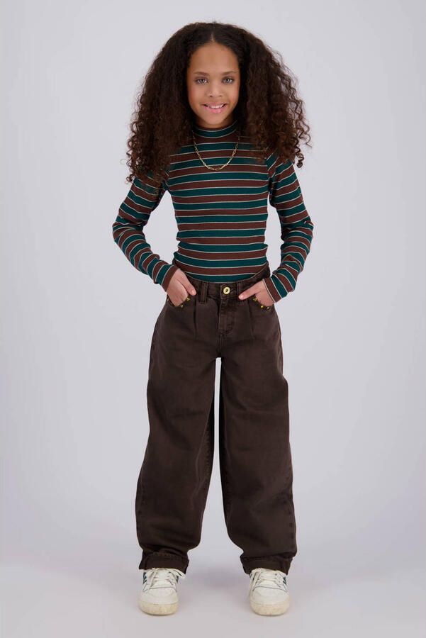 Vingino Camilla barrel jeans met studs donkerbruin