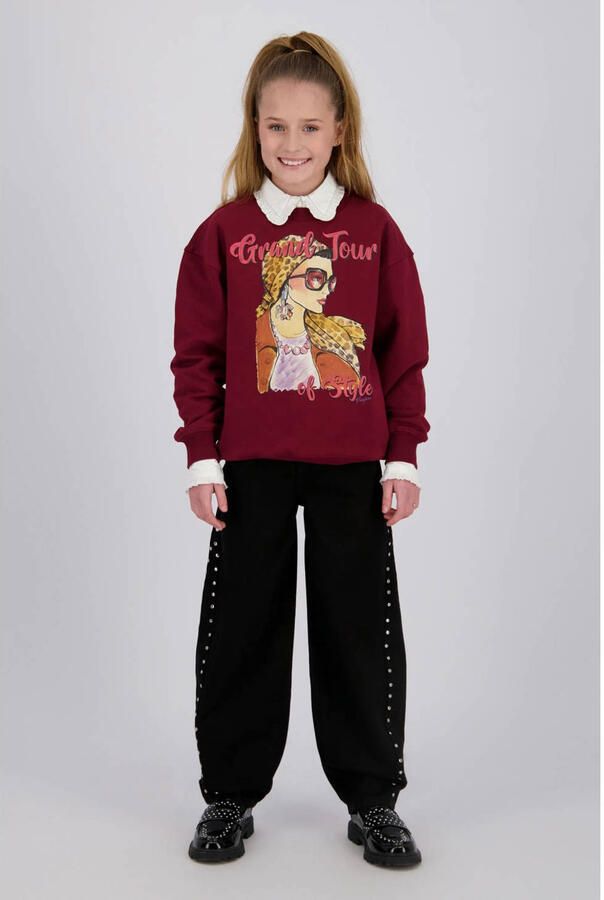 Vingino Camilla Stud barrel jeans met studs black denim Zwart Effen