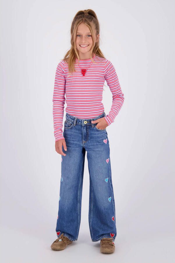 Vingino Cassie Hearts wide leg broderie jeans met hartjes Old Vintage - Foto 2