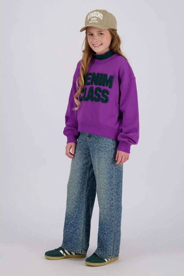 Vingino Cassie wide leg jeans met panterprint mediumblauw Meisjes Katoen - Foto 2