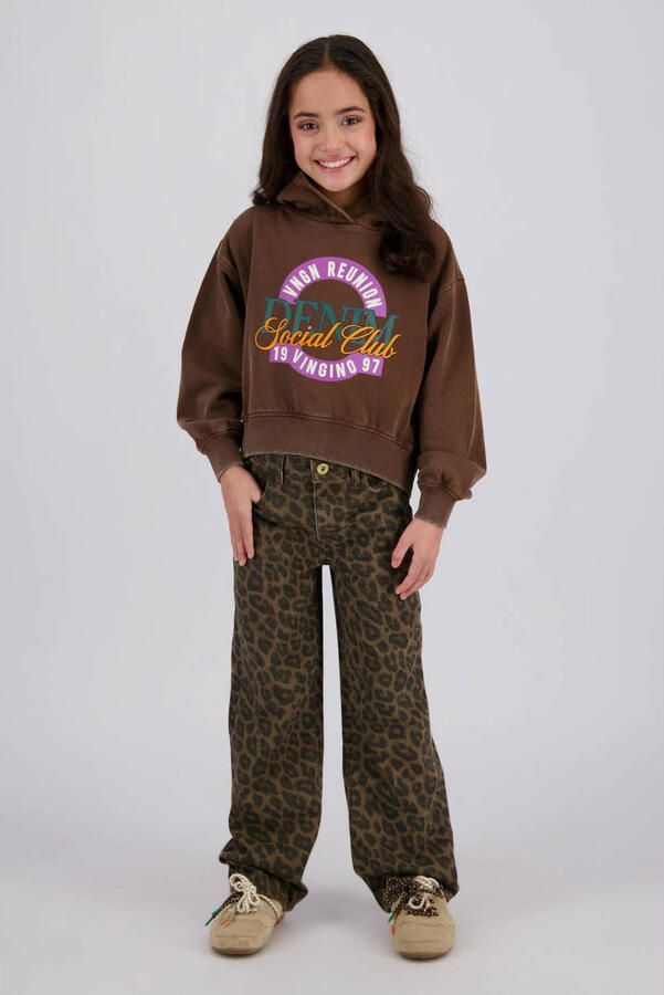 Vingino Cato wide leg jeans met panterprint bruin