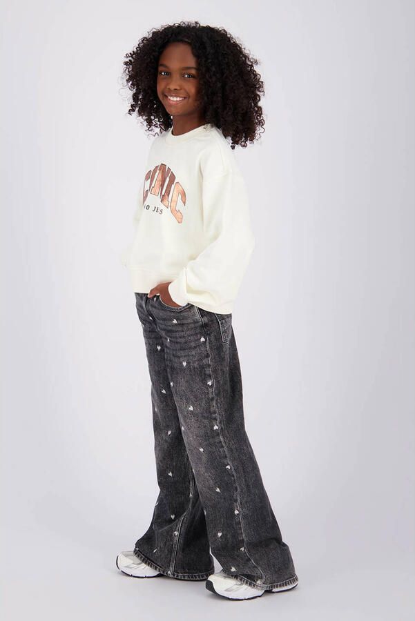 Vingino Cita Special wide leg jeans met borduursels en hartjes grijs - Foto 2