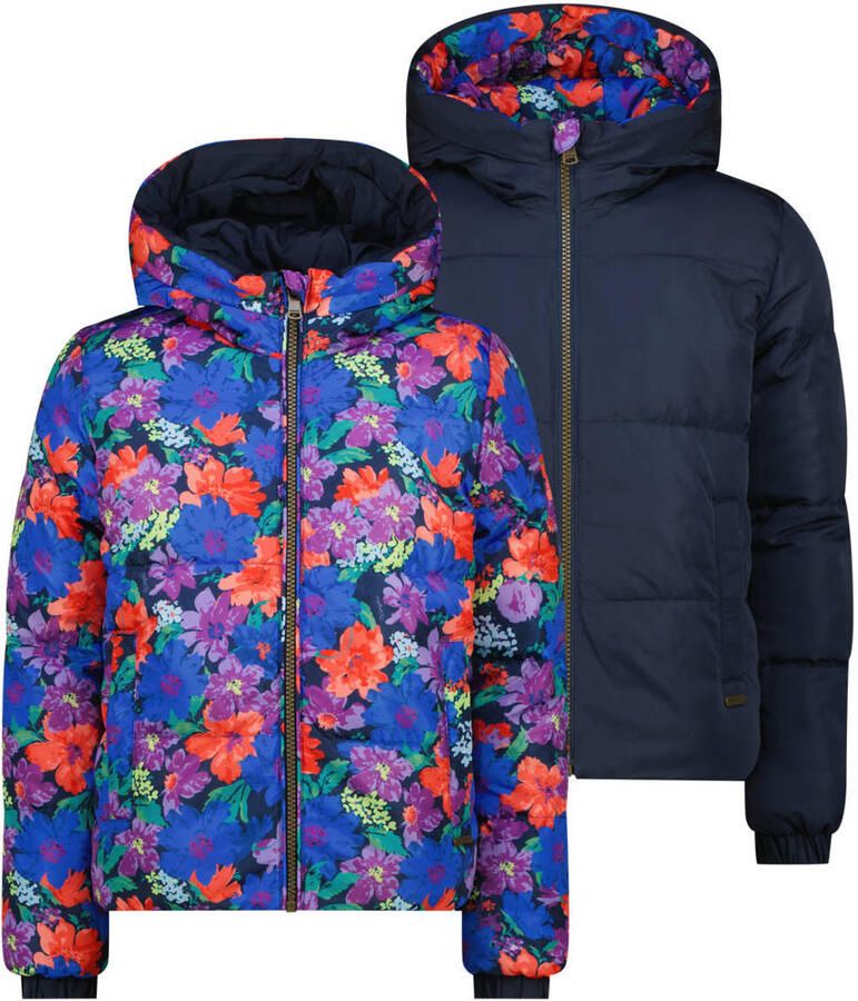 Vingino gebloemde reversible jas donkerblauw multicolor