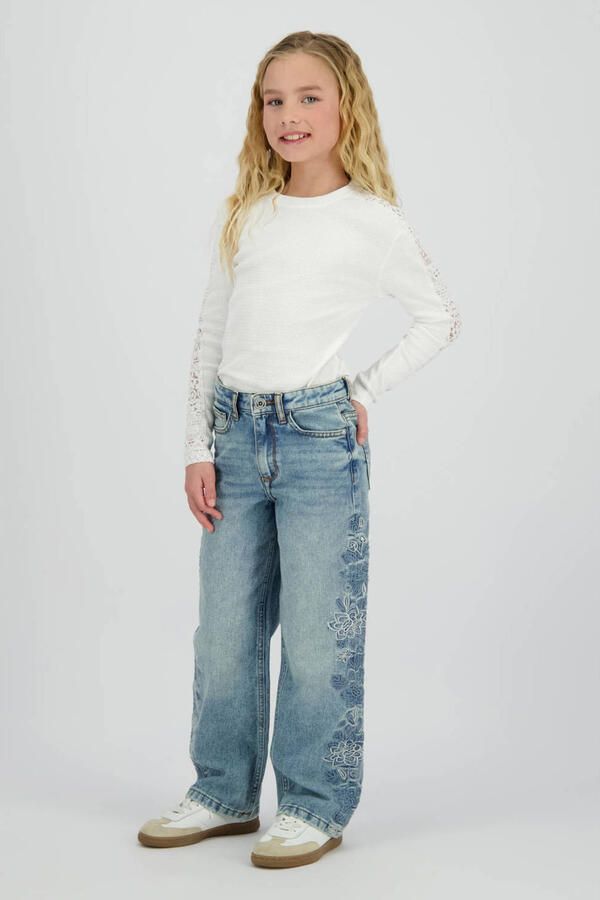 Vingino gebloemde wide leg jeans wide leg jeans medium blue denim - Foto 4