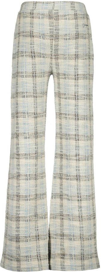 VINGINO geruite high waist flared broek Sannie beige lichtblauw zwart Meisjes Katoen 104 - Foto 2