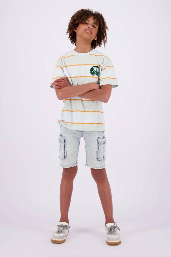 VINGINO gestreept T-shirt Hipe lichtblauw groen oranje Jongens Katoen Ronde hals 140 - Foto 2