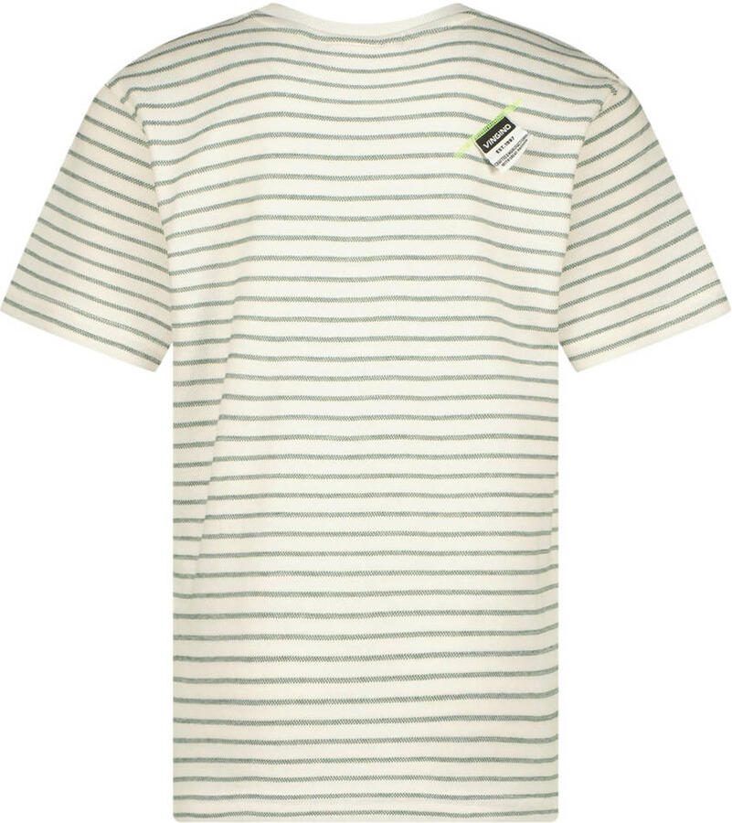 VINGINO gestreept T-shirt Hiweko ecru groen Jongens Katoen Ronde hals Streep 128 - Foto 2