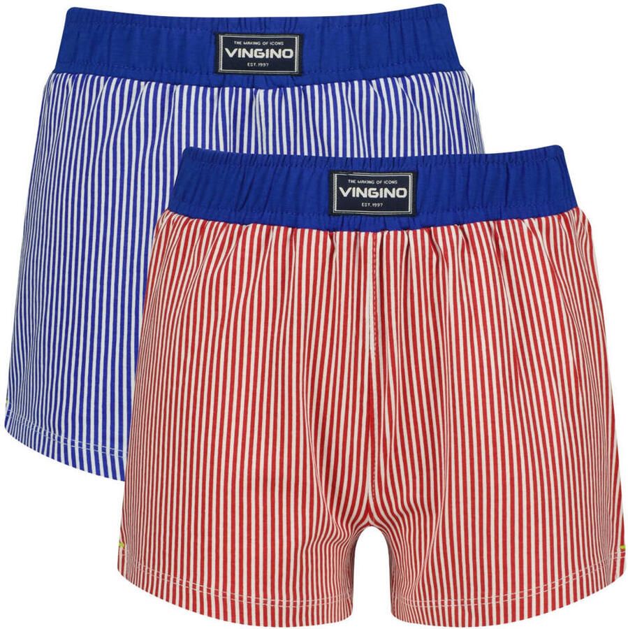 Vingino gestreepte boxershorts blauw rood (set van 2) Jongens Stretchkatoen