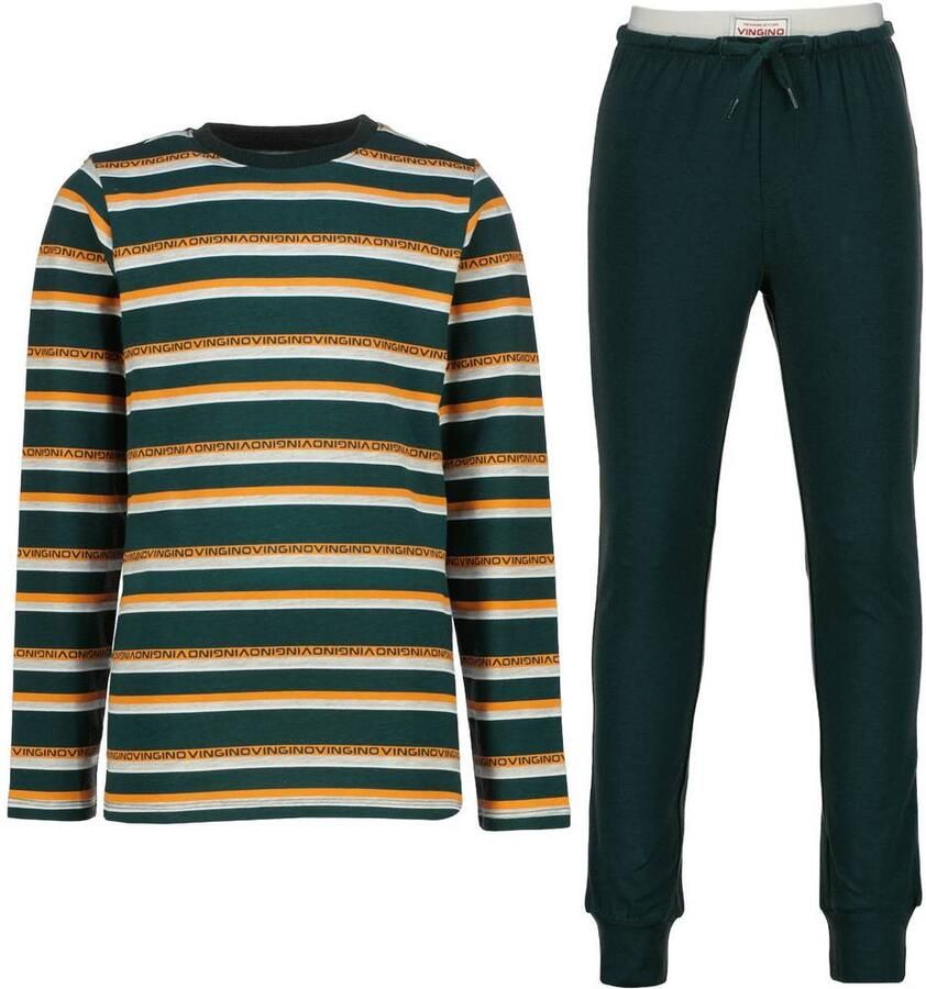 Vingino gestreepte pyjama scarab green Groen Jongens Stretchkatoen Ronde hals
