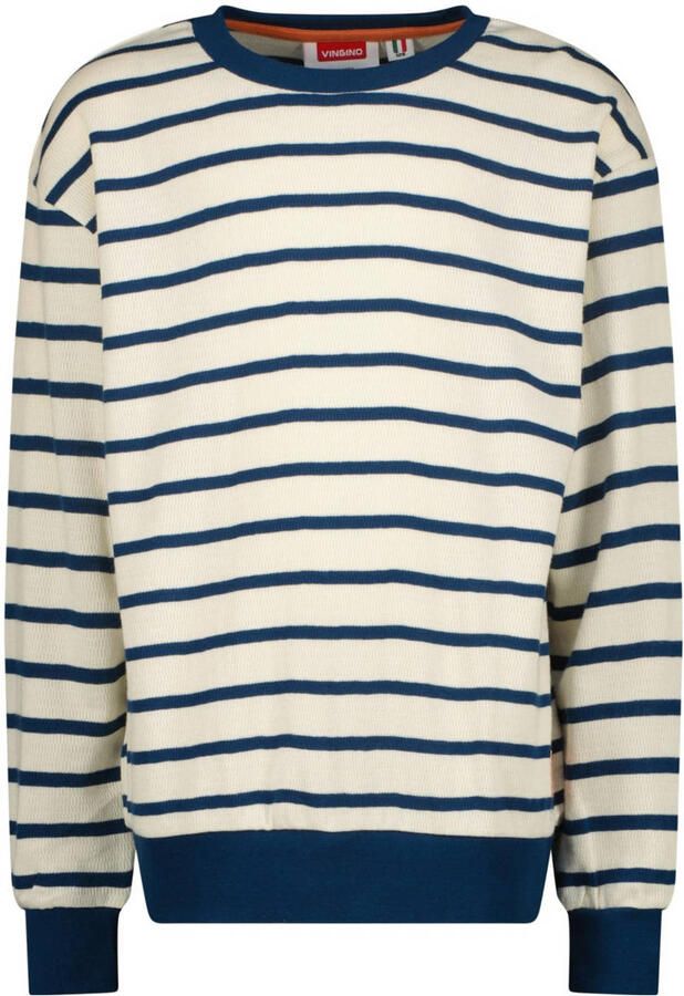 VINGINO gestreepte sweater Nemo ecru donkerblauw Jongens Katoen Ronde hals 152