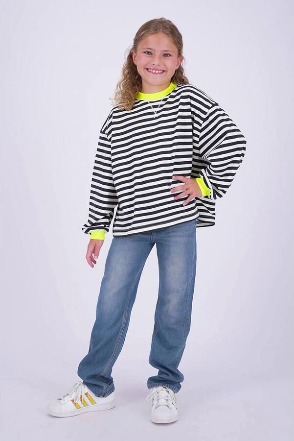 Vingino gestreepte sweater zwart ecru neongeel Streep