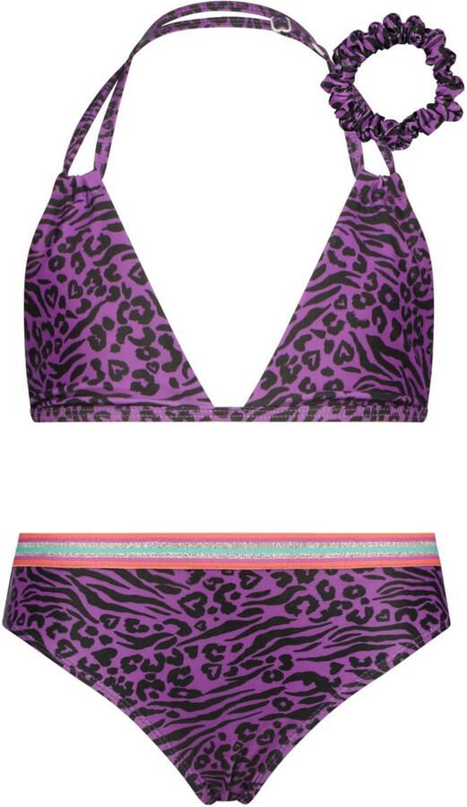 VINGINO halter bikini Zabrina met scrunchie paars Meisjes Polyester Panterprint 176