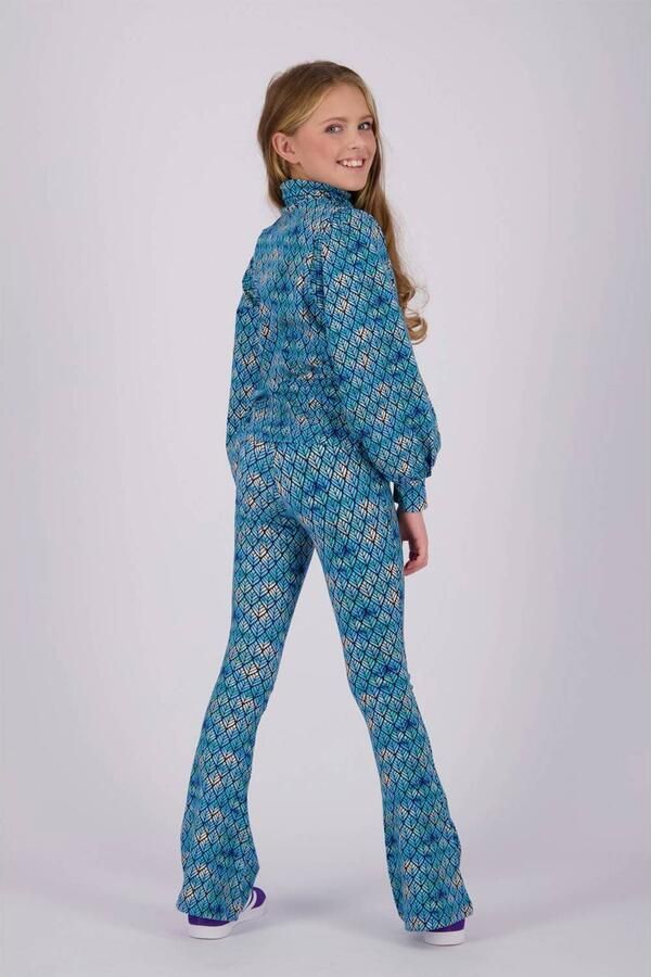 Vingino high waist flared broek Stexie met all over print blauw grijs - Foto 2