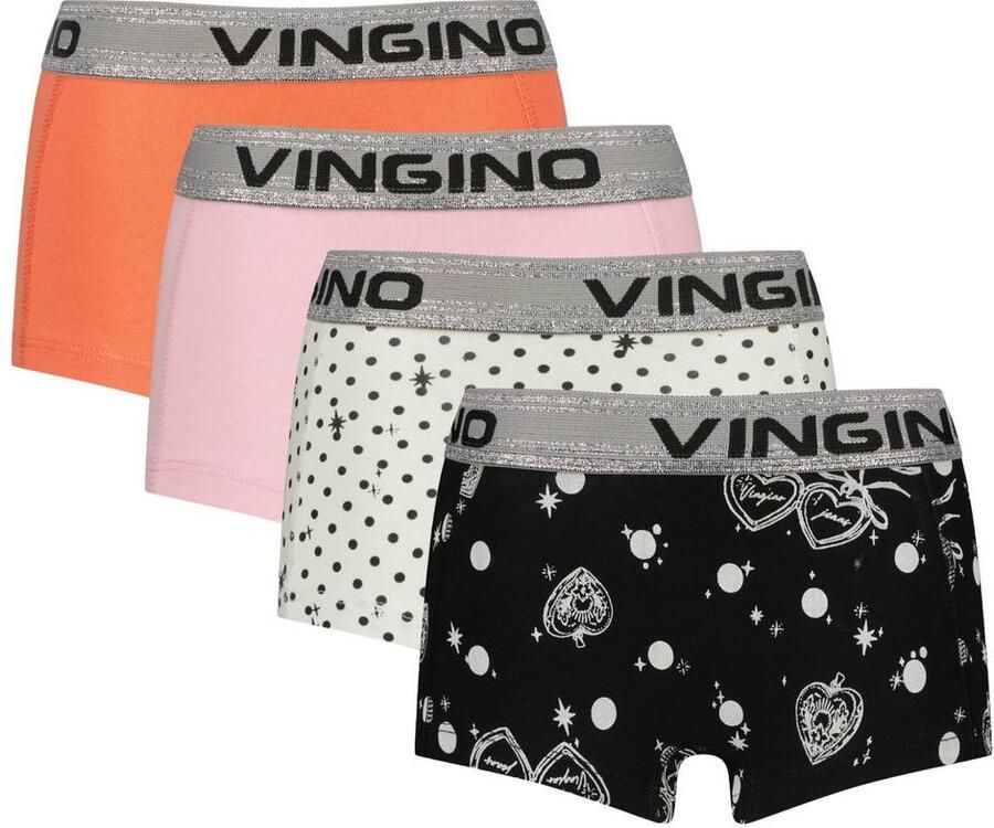 Vingino hipsters met print deep black (set van 4) Slip Zwart Meisjes Stretchkatoen