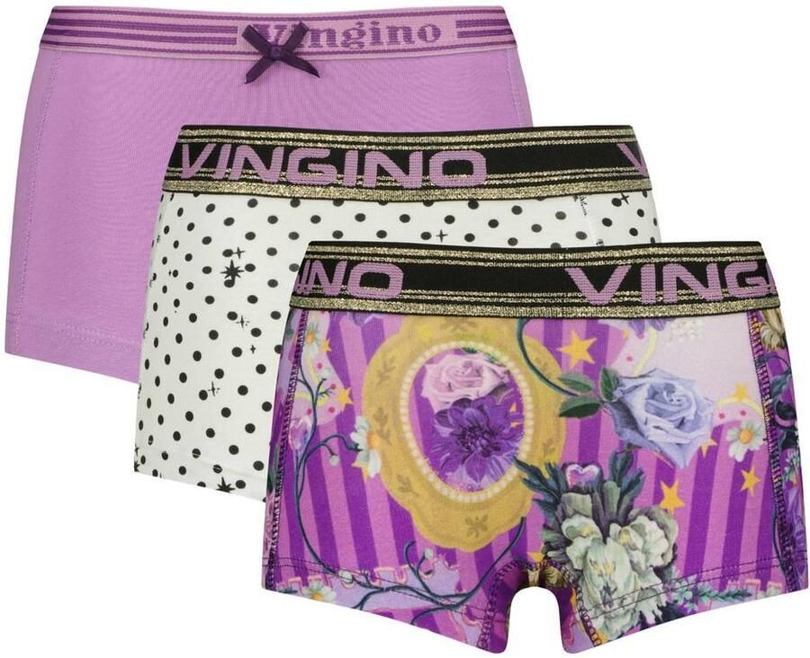 Vingino hipsters met print deep purple (set van 3) Slip Paars Meisjes Stretchkatoen