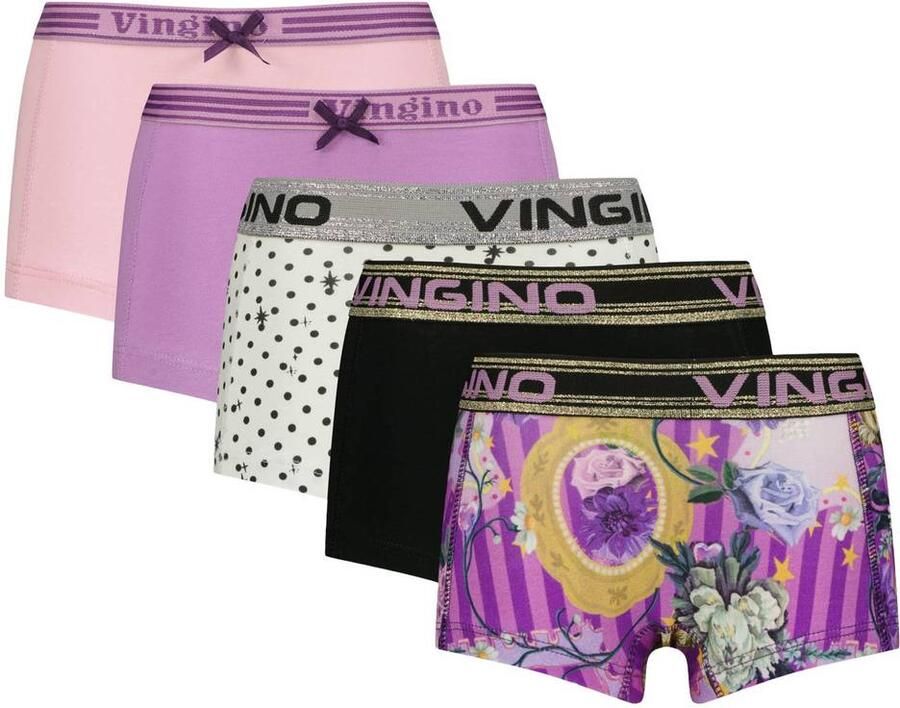 Vingino hipsters met print deep purple (set van 5) Slip Paars Meisjes Stretchkatoen