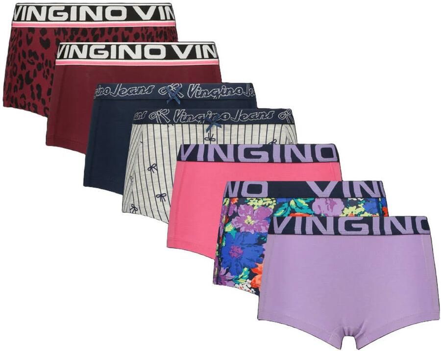 Vingino hipsters met print donkerblauw meerkleurig (set van 7) Slip Meisjes Stretchkatoen