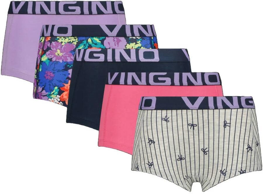 Vingino hipsters met print donkerblauw multicolor (set van 5) Slip Meisjes Stretchkatoen