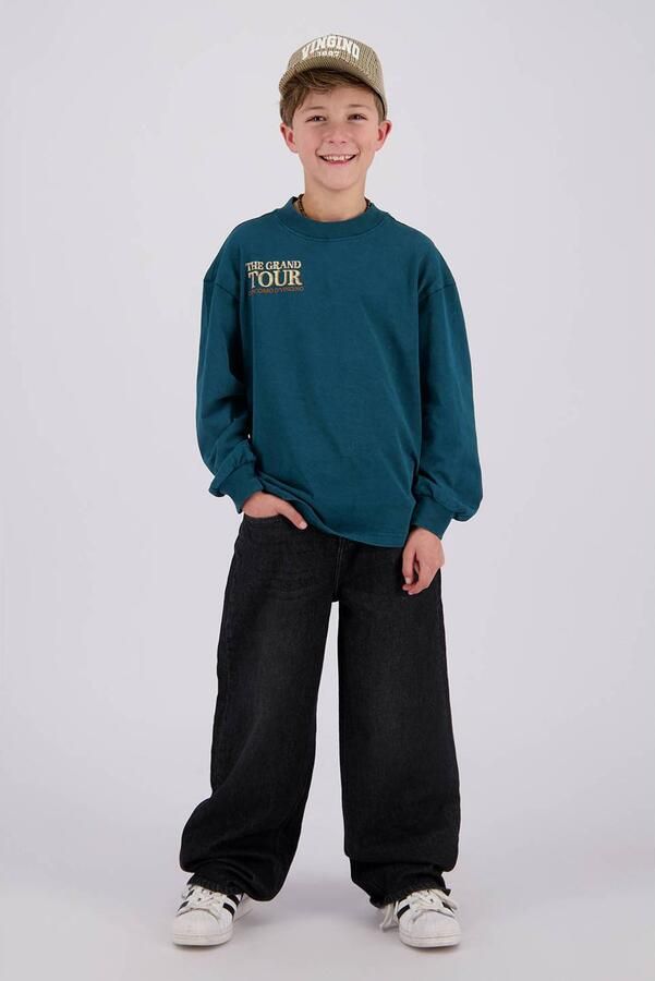 Vingino oversized longsleeve donkergroen Jongens Katoen Ronde hals