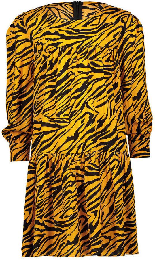 VINGINO jurk met zebraprint geel Meisjes Viscose Ronde hals Zebraprint 128