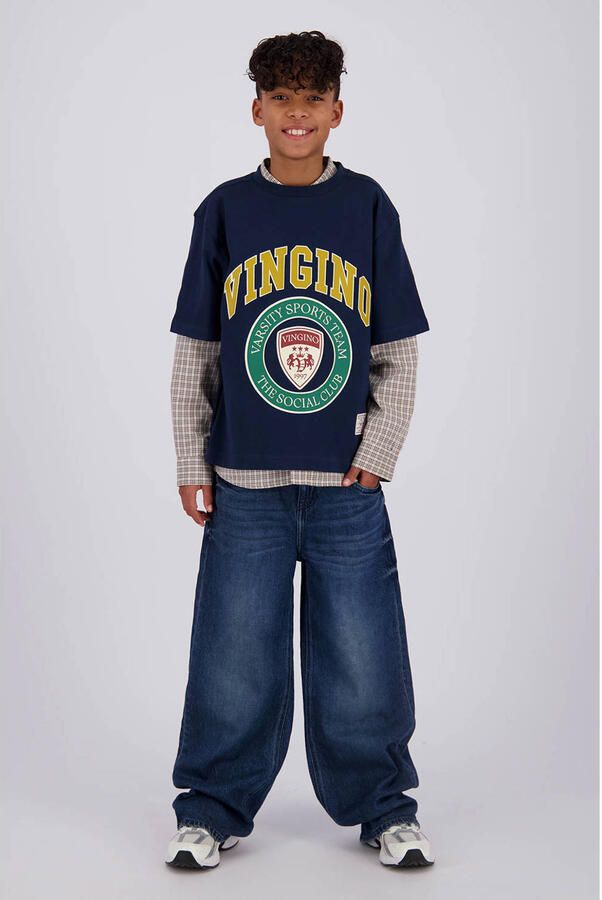 Vingino Lazarro baggy jeans donkerblauw Jongens Denim Effen