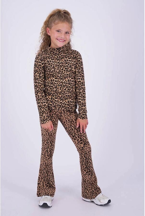 Vingino longsleeve met panterprint bruin zwart Meisjes Stretchkatoen Col