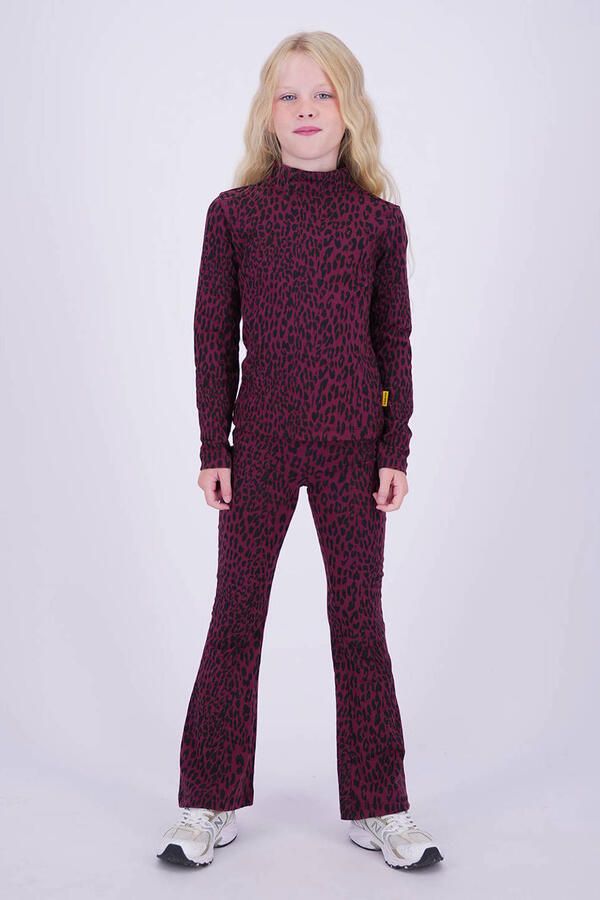 Vingino longsleeve met panterprint donkerrood Meisjes Stretchkatoen Col