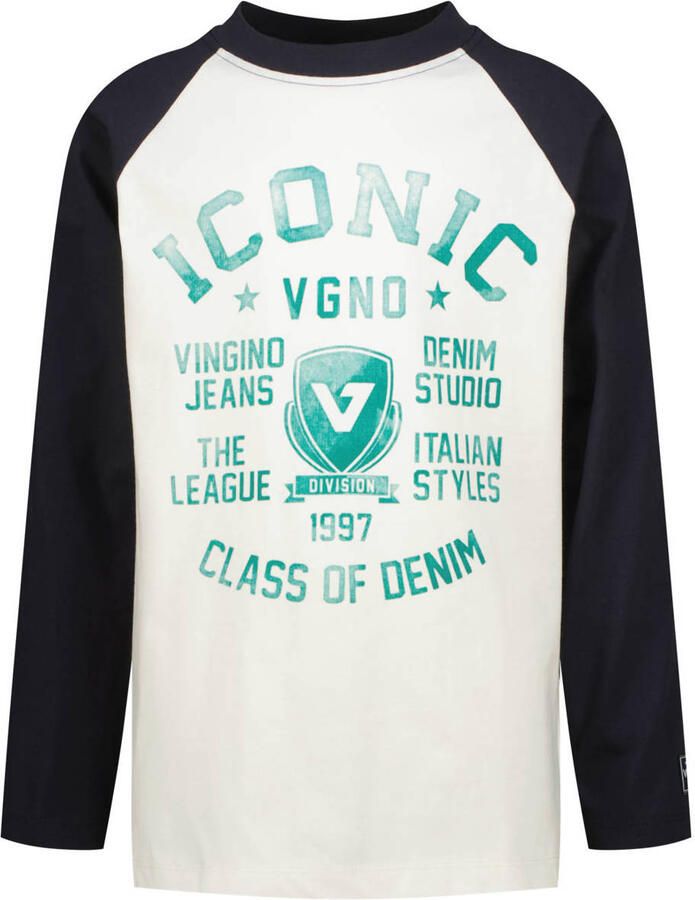 Vingino longsleeve met print donkerblauw Jongens Katoen Ronde hals Printopdruk