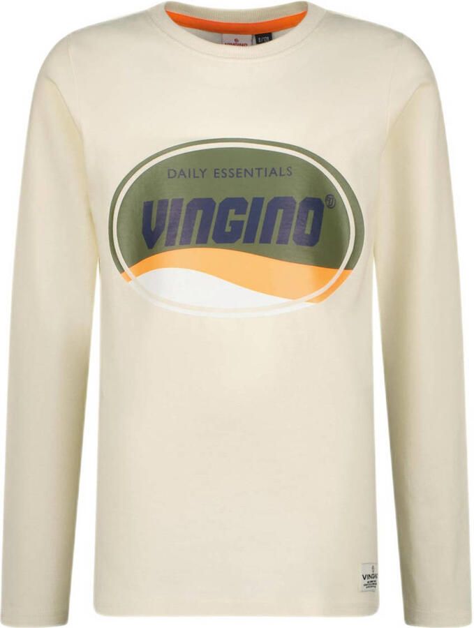 VINGINO longsleeve Vior met printopdruk off white Wit Jongens Katoen Ronde hals 104