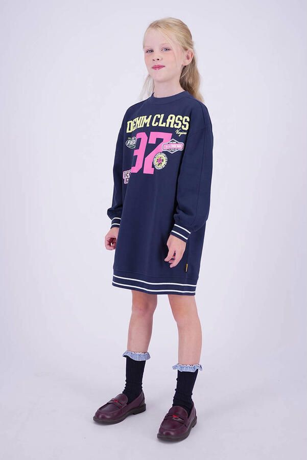 Vingino midi sweatjurk met print donkerblauw