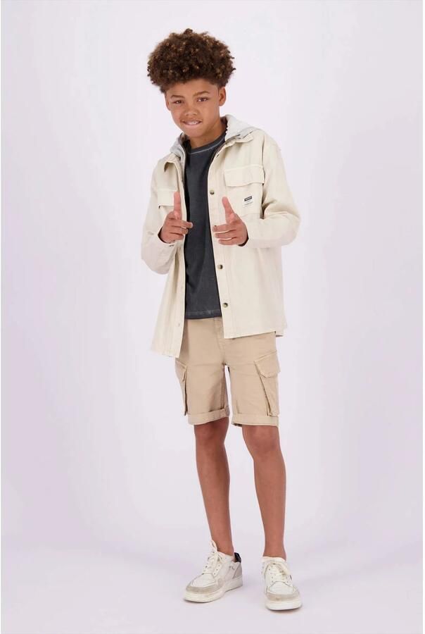 VINGINO overshirt Lior met capuchon ecru grijs melange Overhemd Effen 152