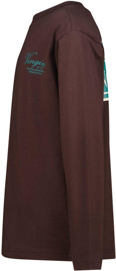 Vingino oversized longsleeve met backprint donkerbruin blauw Jongens Katoen Ronde hals - Foto 3