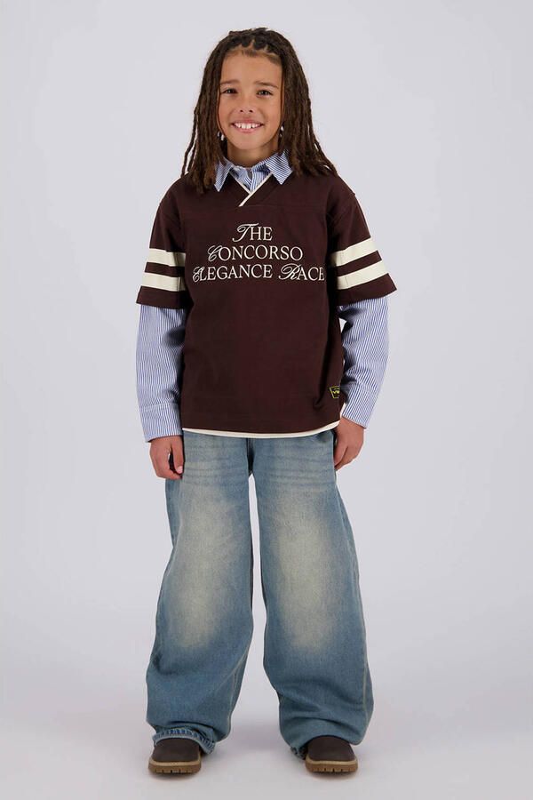 Vingino oversized longsleeve met backprint donkerbruin blauw wit
