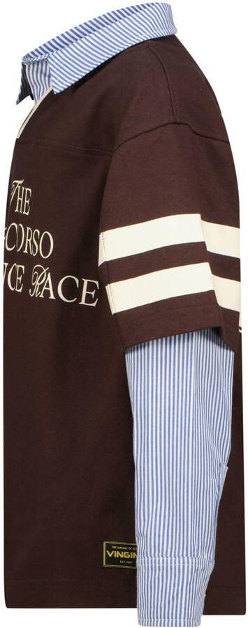 Vingino oversized longsleeve met backprint donkerbruin blauw wit Jongens Katoen Klassieke kraag - Foto 6