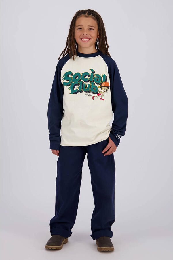 Vingino oversized longsleeve met print donkerblauw Jongens Katoen Ronde hals