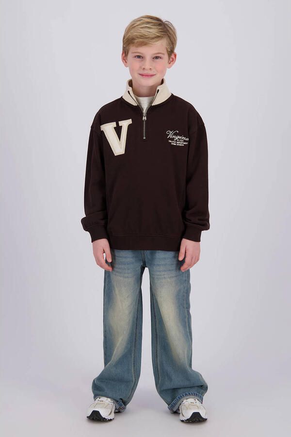 Vingino oversized sweater met tekst donkerbruin beige Tekst - Foto 3