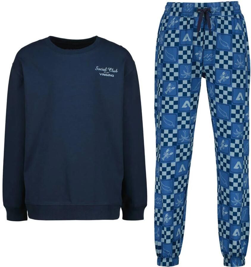 Vingino pyjama met backprint donkerblauw blauw Jongens Stretchkatoen