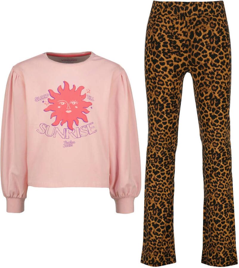 Vingino pyjama met panterprint bruin lichtroze