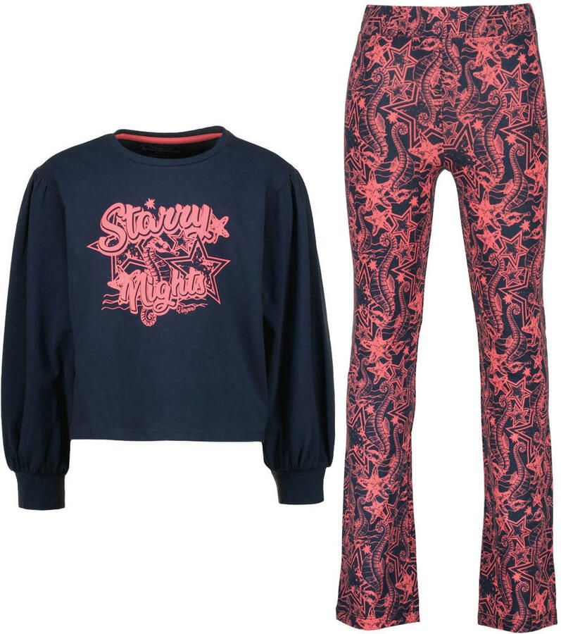 Vingino pyjama met print donkerblauw roze