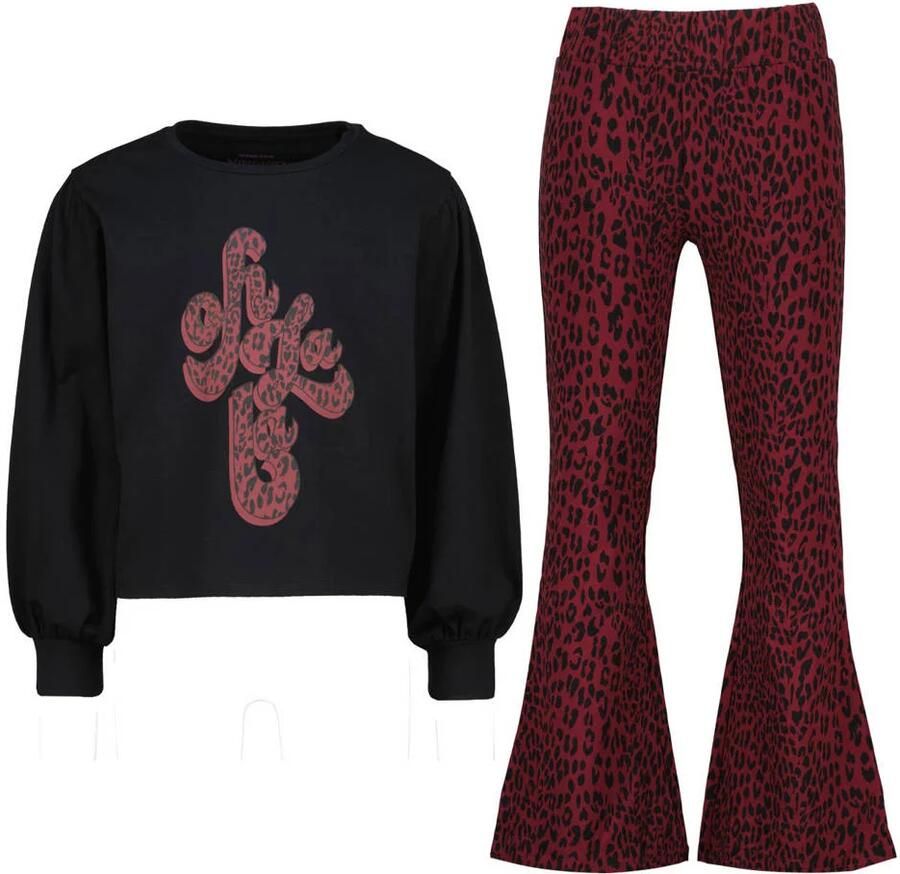 Vingino pyjama met print zwart donkerrood Meisjes Stretchkatoen Ronde hals