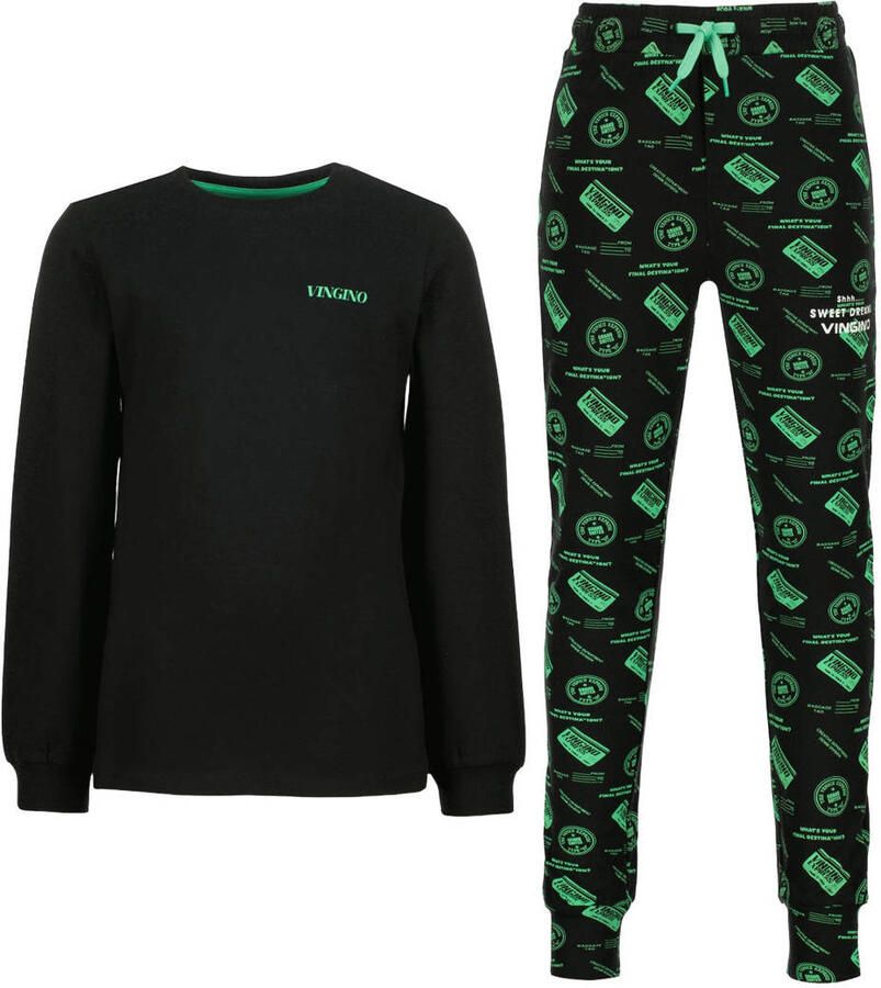 Vingino pyjama met print zwart limegroen