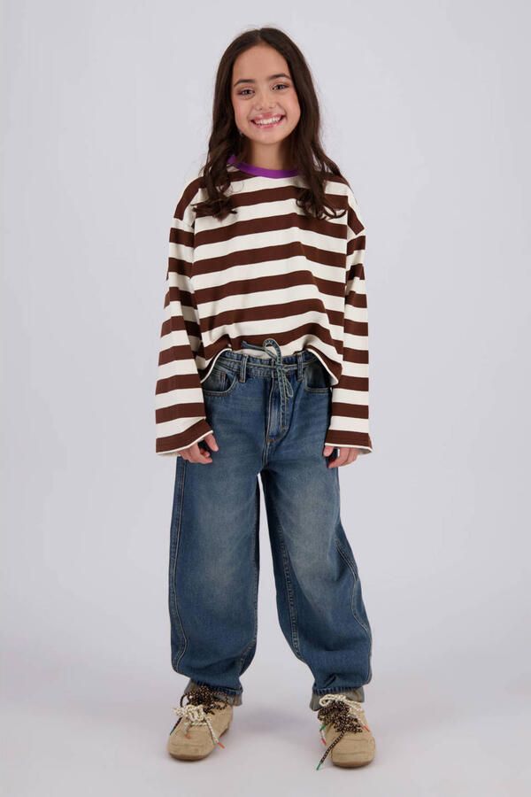 Vingino rechtvallende gestreepte longsleeve donkerbruin - Foto 3