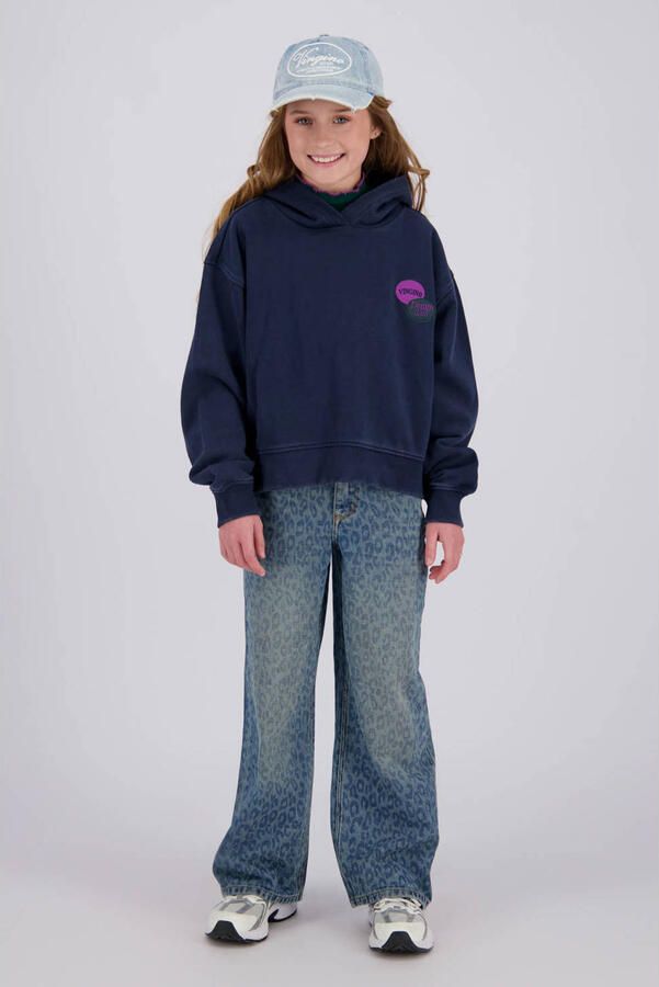 Vingino rechtvallende hoodie met backprint donkerblauw Sweater Meisjes Katoen Capuchon