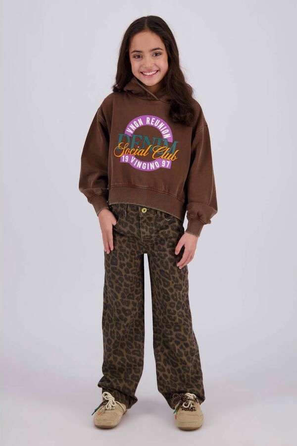 Vingino rechtvallende hoodie met print donkerbruin