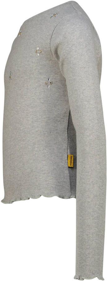 Vingino rechtvallende longsleeve met strass-steentjes grijs Meisjes Katoen Ronde hals - Foto 3