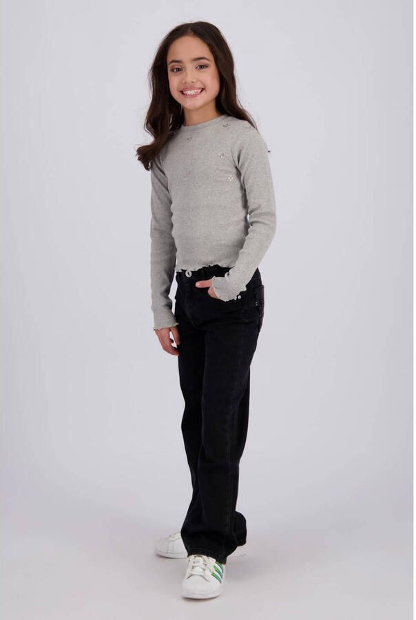 Vingino rechtvallende longsleeve met strass-steentjes grijs Meisjes Katoen Ronde hals - Foto 2