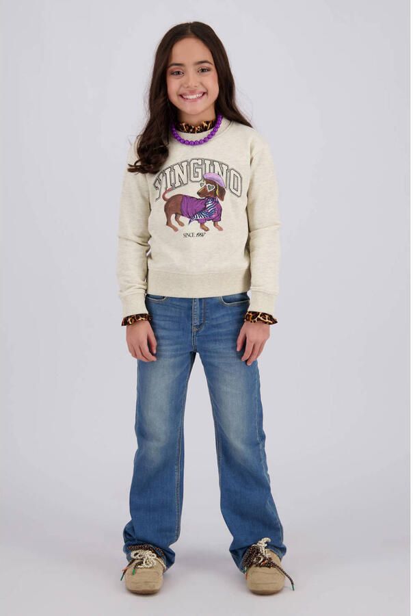 Vingino rechtvallende sweater met print beige Printopdruk