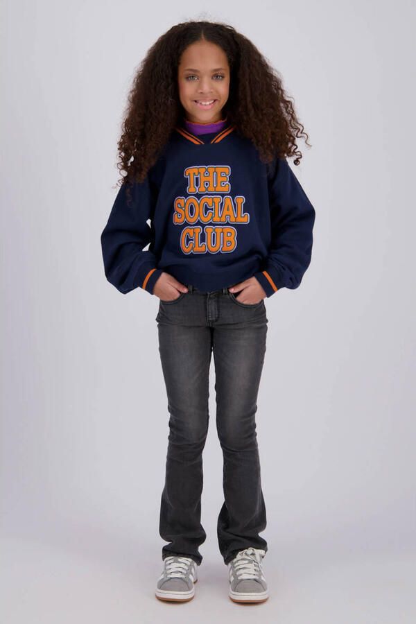 Vingino rechtvallende sweater met print donkerblauw Printopdruk