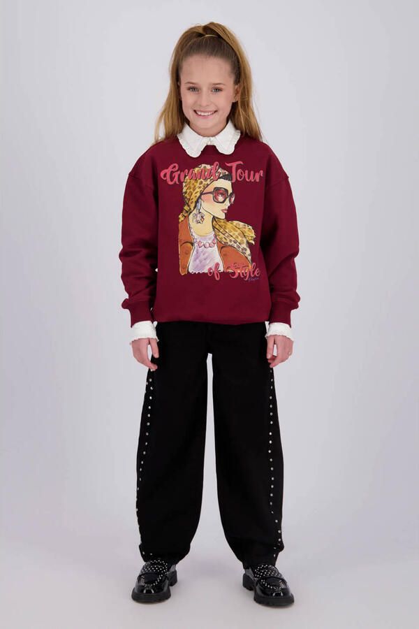 Vingino rechtvallende sweater met print donkerrood Printopdruk